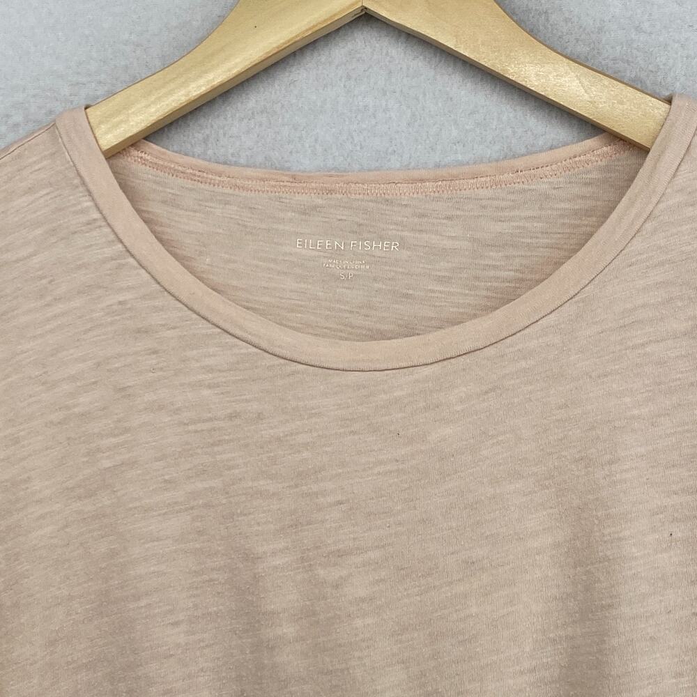 EILEEN FISHER Top S Slub Organic Cotton Jersey Crewneck Short Sleeve Peach Pink - Picture 4 of 11